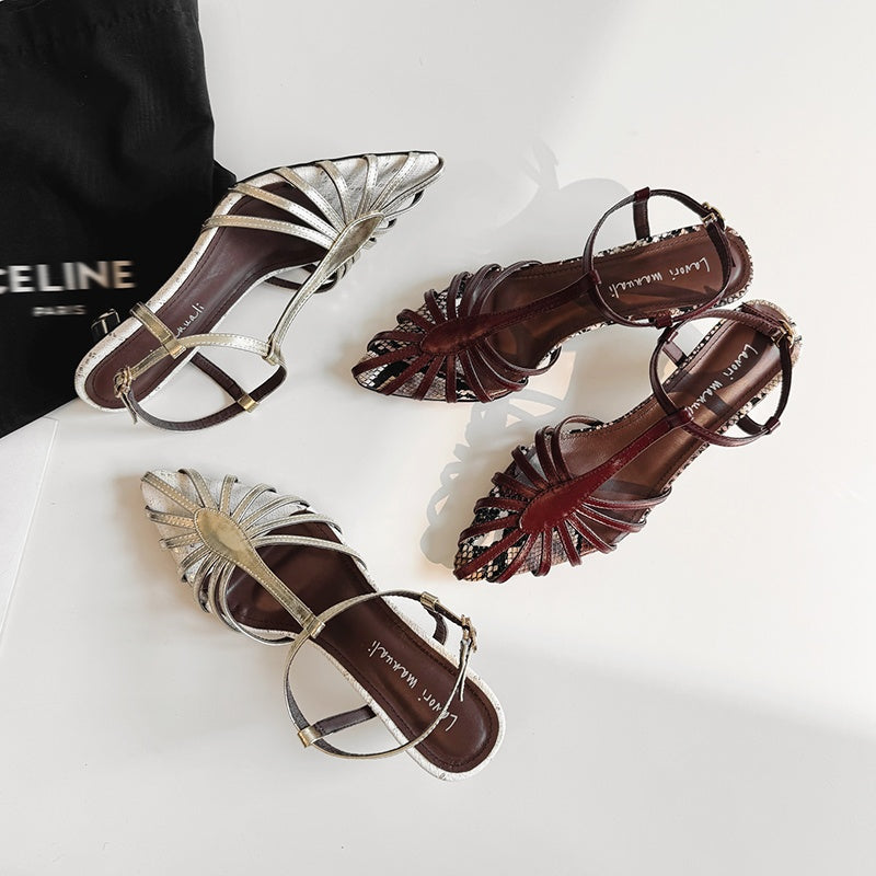 Karin Luna In Stock Spot Goods Open-toe French Style Metal Heel Sandals