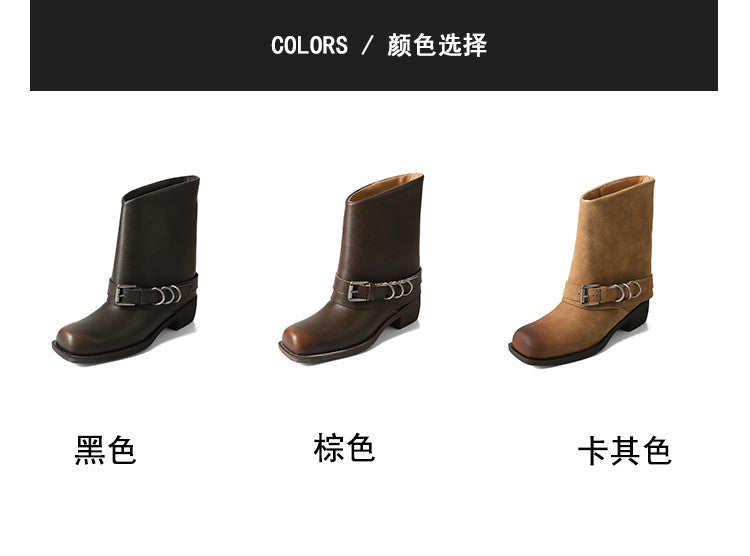 Karin Luna Elegant Style Square Toe Belt Buckle Pants Boot Short Boots