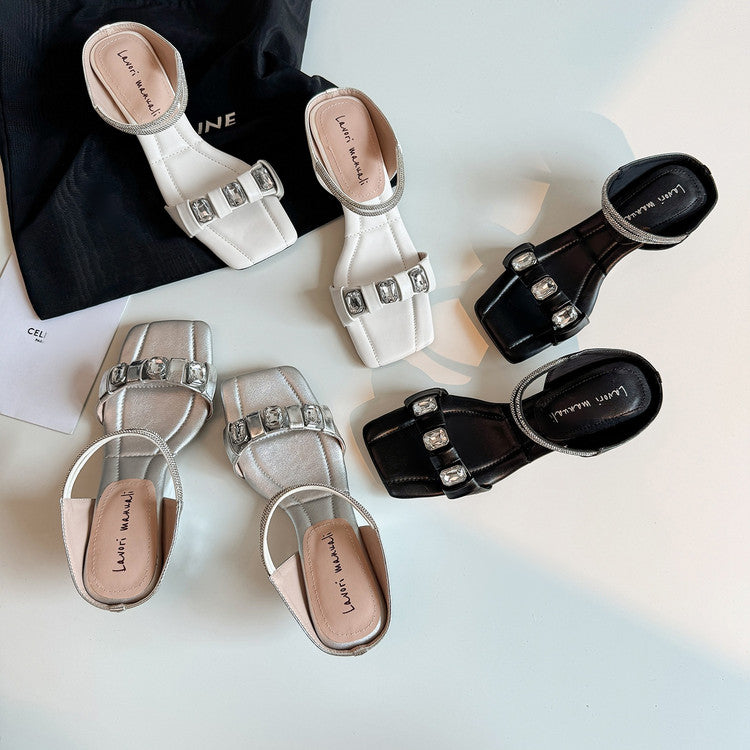 Karin Luna Bestseller Popular Rhinestone Ribbon Square Toe Slippers