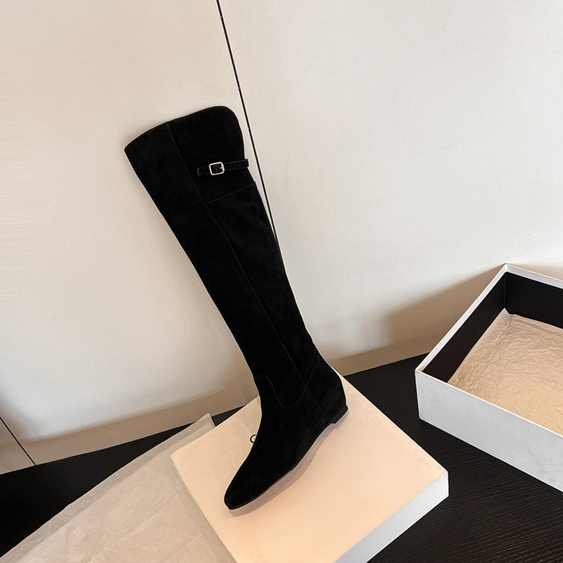 Karin Luna In Stock Spot Goods Vintage Cowhide Leather Two-Way Wear Pointed Toe Height-Increasing Long Boots