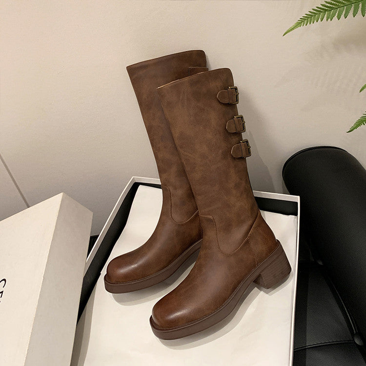 Karin Luna In Stock In Stock Thigh Circumference Belt Buckle Thick Sole Rider Boots
