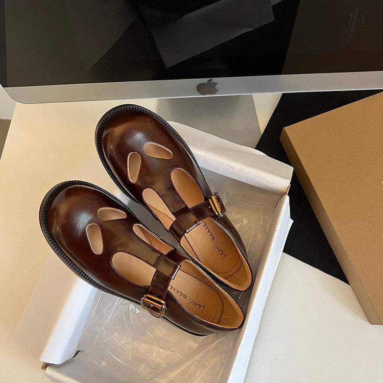 Karin Luna In Stock Spot Goods Minimalist Retro British Style Irregular Hollow Single Shoes