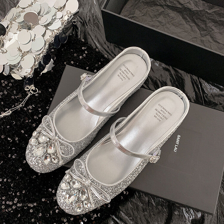 Karin Luna In Stock In Stock  Rhinestone One-Strap Round-Toe Slip-On Height-Increasing Soft Slippers