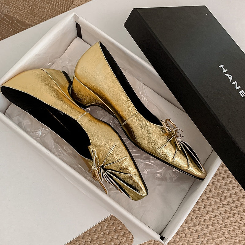 Karin Luna French Style Wrinkled Square Toe Height-Increasing Flats