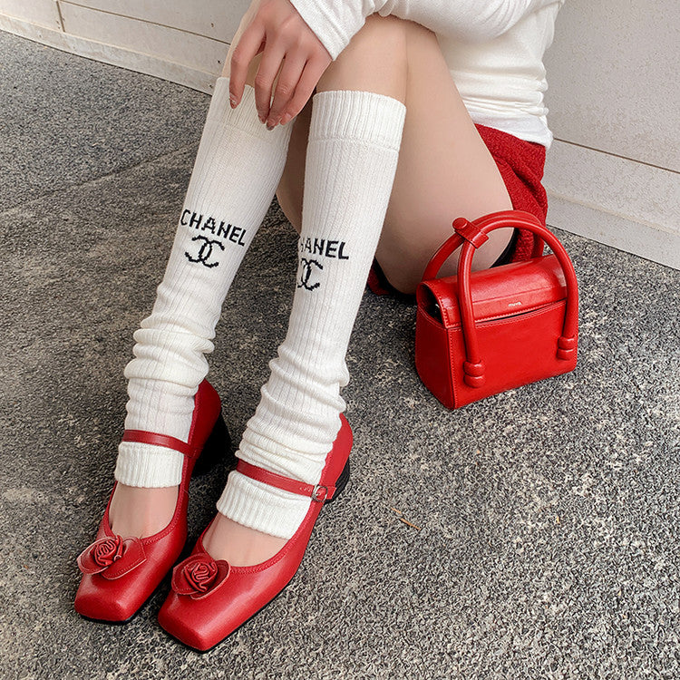 Karin Luna In Stock Spot Goods  Vintage Three-Dimensional Camellia Square-Toed Mary Jane Shoes