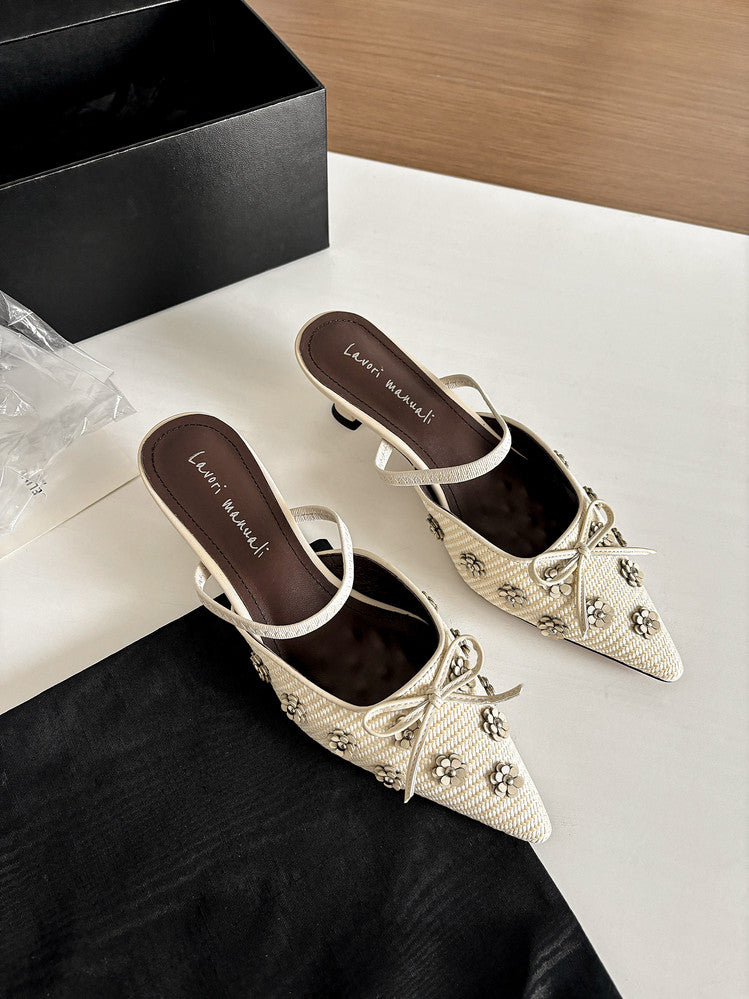 Karin Luna In Stock Spot Goods  Elegant Floral Pointed Toe Rhinestone Slippers