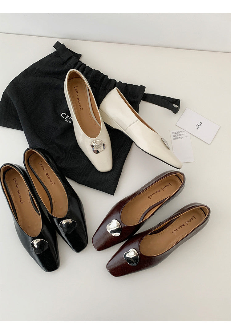 Karin Luna In Stock Spot Goods  Small Metal Decoration Thick Heel Single Shoes