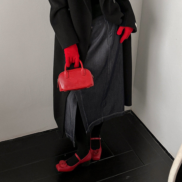 Karin Luna In Stock Spot Goods  Vintage Three-Dimensional Camellia Square-Toed Mary Jane Shoes