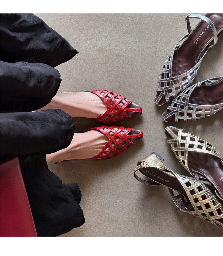 Karin Luna Braided Style ~Cross-woven Pointed Toe Closed-toe Sandals