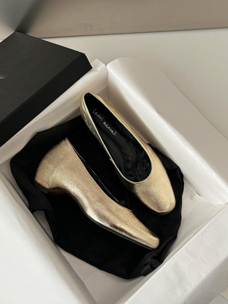 Karin Luna In Stock Spot Goods    Retro Elastic Band Chunky Heel Single Shoes