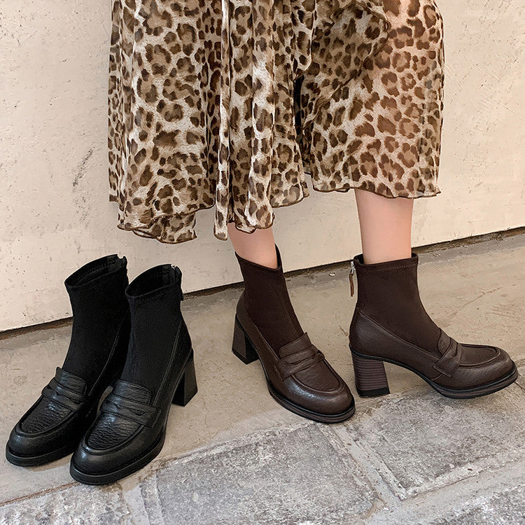 Karin Luna Hot-Selling Element Round Toe Elephant Pattern Elastic Thick Heel Short Boots