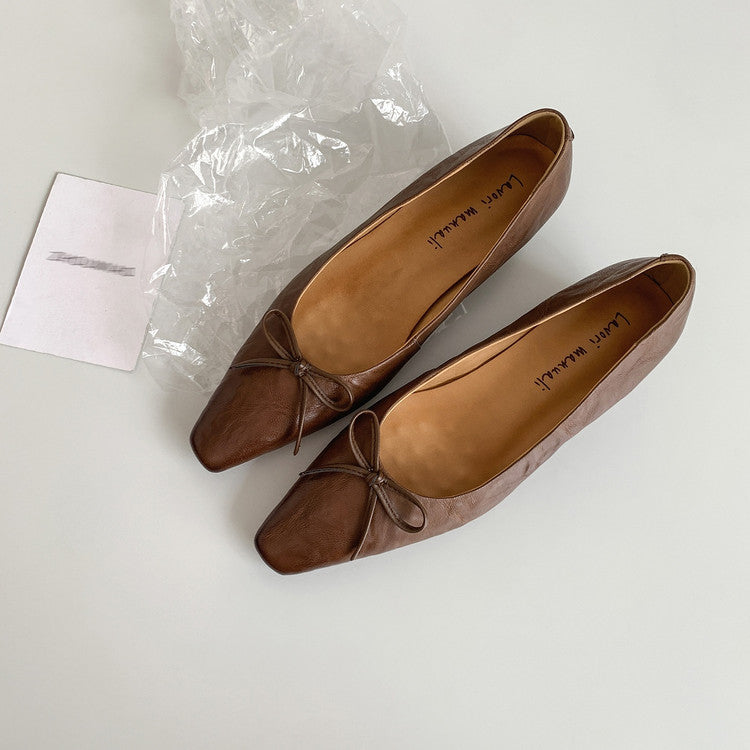Karin Luna Full Layer Inside and Out~Basic Versatile Small Square Toe Butterfly Knot Irregular Heel Single Shoes