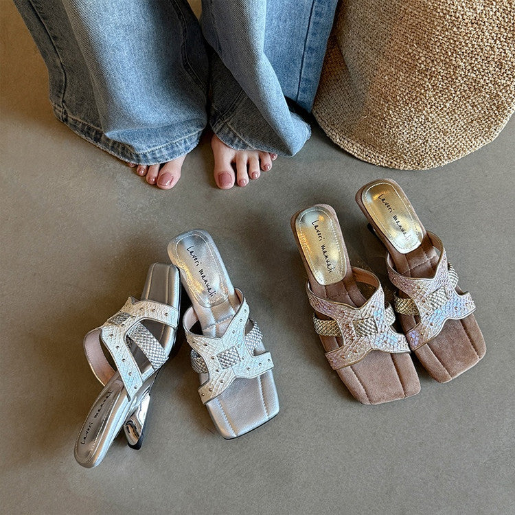 Karin Luna Fish Skin Series~ Hot-selling Square-Toe Slippers with Built-in Traffic