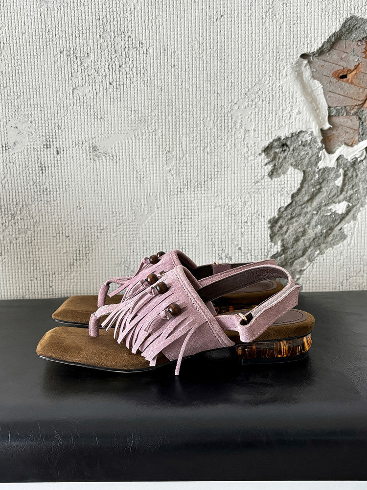 Karin Luna  Tassel Series~Spot Goods  In-stock Clip-toe Square Toe Sandals