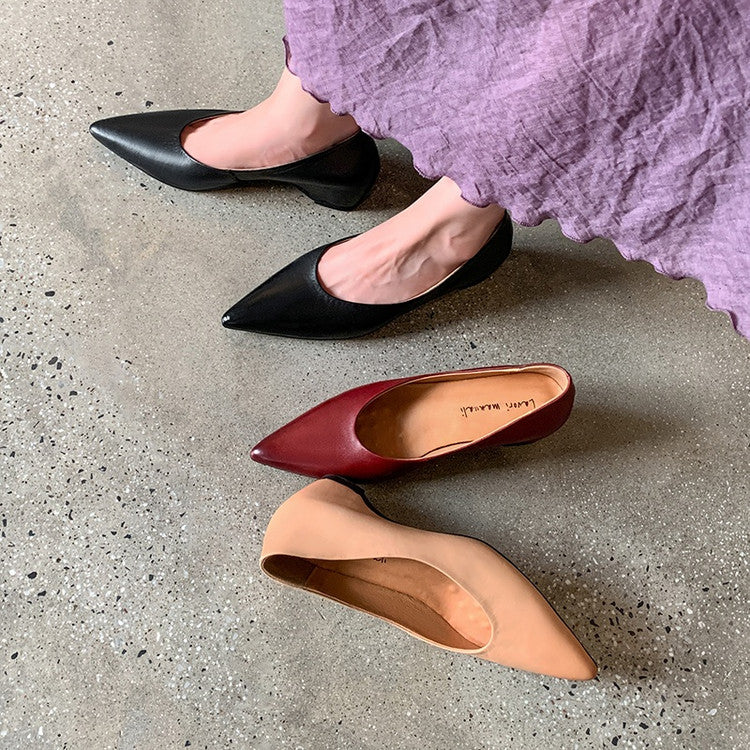 Karin Luna Full Layer Inside and Out~Basic Versatile Retro French Pointed Toe Irregular Heel Single Shoes