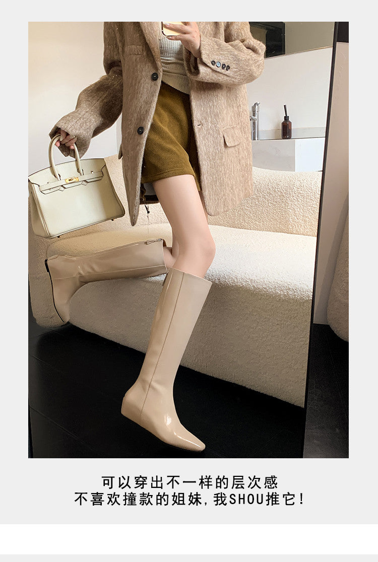 Karin Luna Minimalist Style Square-Toe Hidden Heel Long Boots