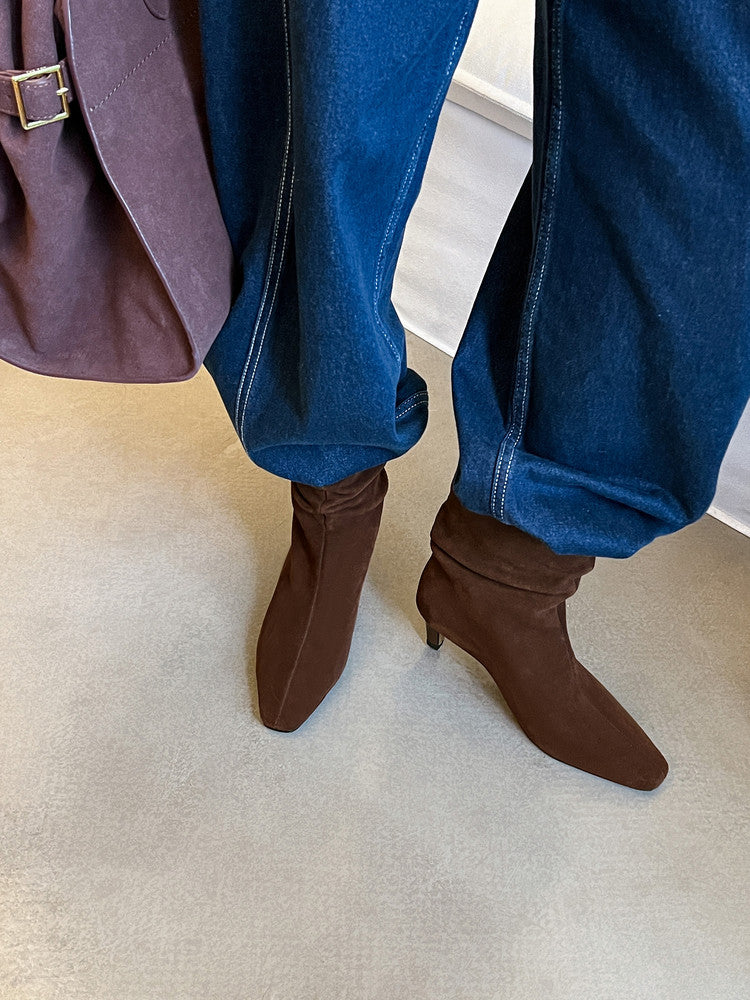 Karin Luna In Stock Spot Goods  Retro Wrinkled Small Square Toe Short Boots