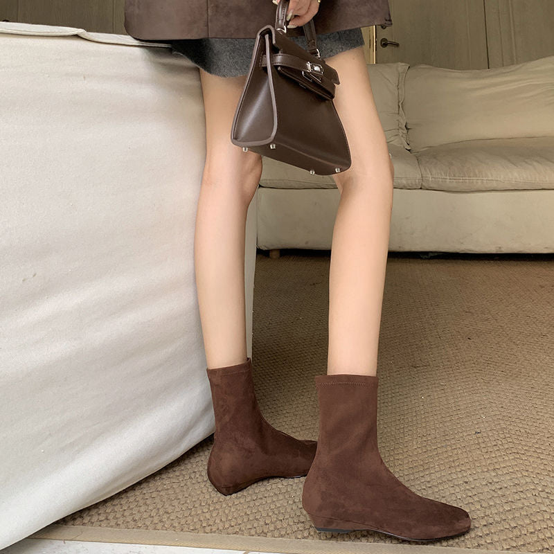 Karin Luna In Stock Spot Goods Round Toe Basic Stretch Slim Short Boots