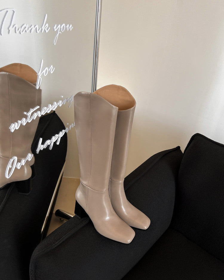 Karin Luna In Stock Spot Goods  Chunky Heel Side Zipper Riding Boots