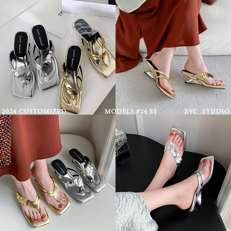 Karin Luna In Stock Spot Goods   Sequin One-Strap Irregular Heel Sofa Insole Flip-Flops
