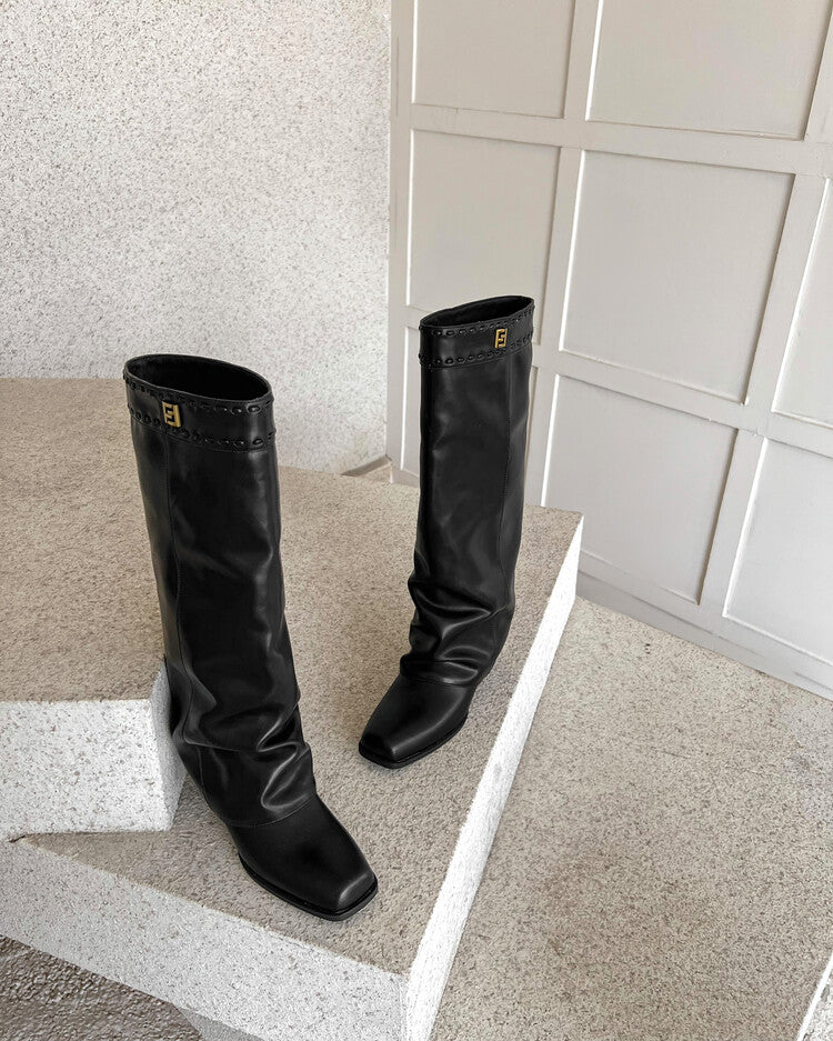 Karin Luna cool girl Stylish and Sweet Square-Toe Booties