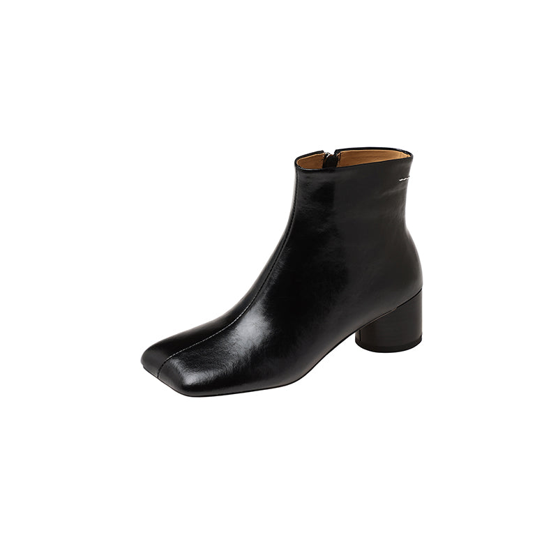Karin Luna French Style Square Toe Chunky Heel Ankle Boots