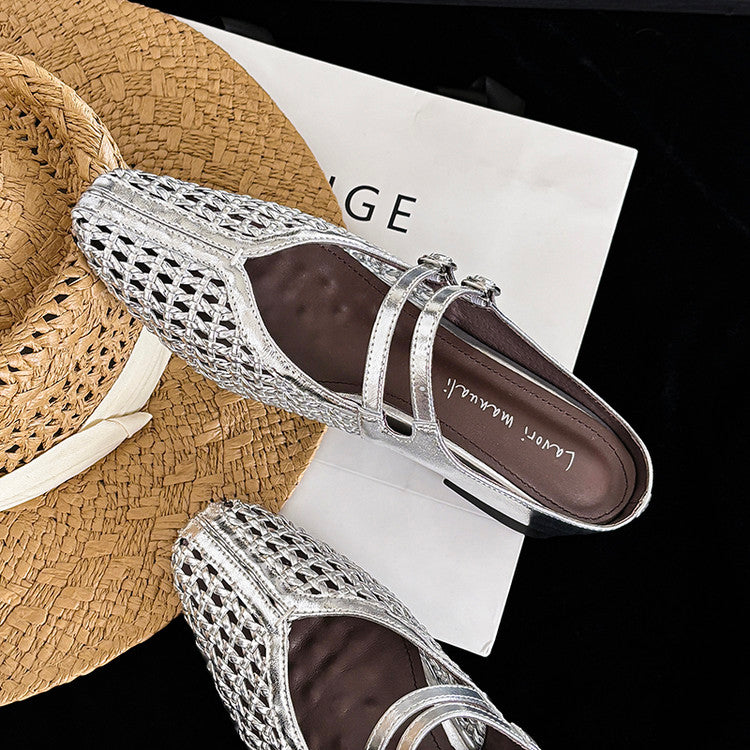 Karin Luna In Stock Spot Goods Hollow Woven One-Strap Closed-Toe Slippers