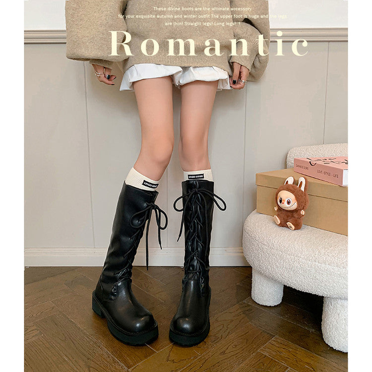 Karin Luna Fashion Style Round Toe Front Lace-up Adjustable Leg Circumference Suitable for both slim and thick legs