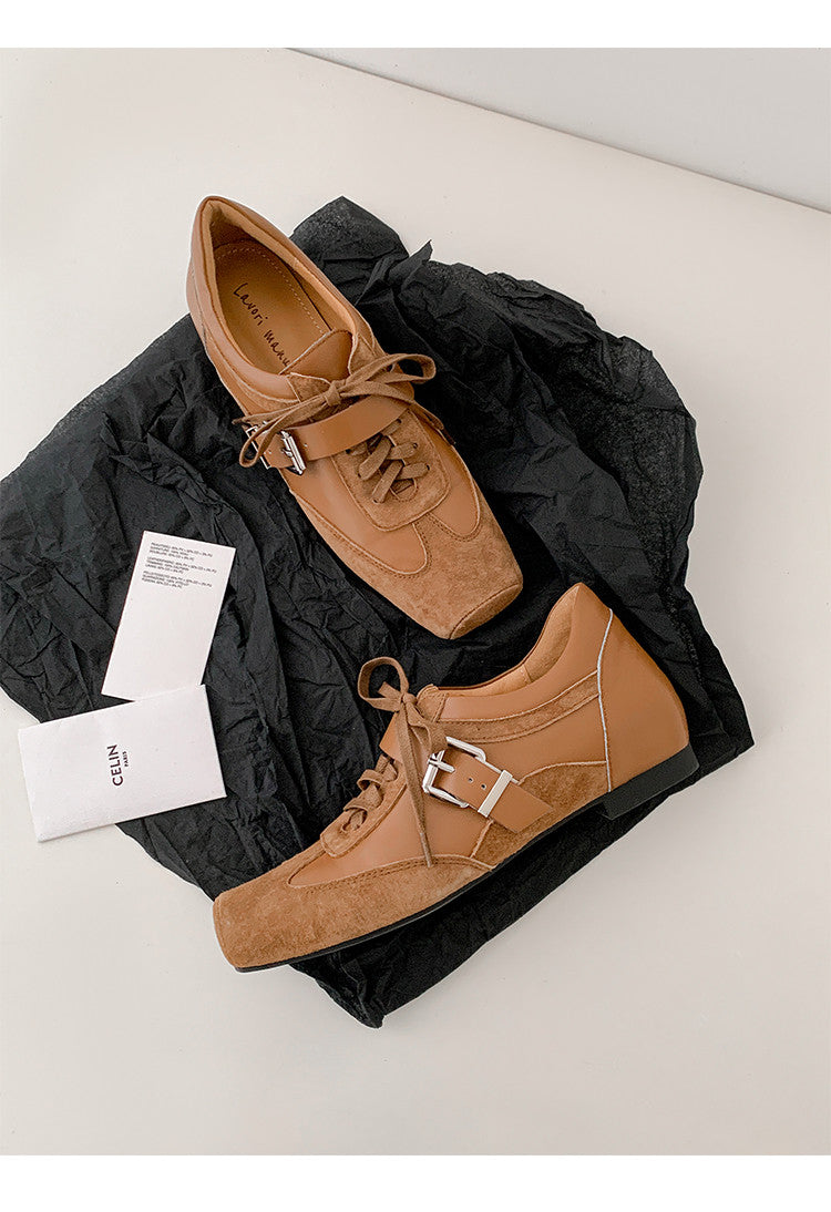 Karin Luna In Stock Spot Goods  Designed retro square-toe ballet shoes with laces