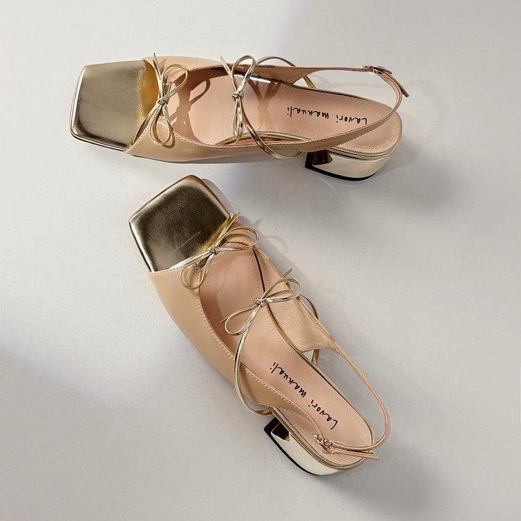 Karin Luna In Stock Spot Goods Square Toe Double Bow Thick Heel Sandals