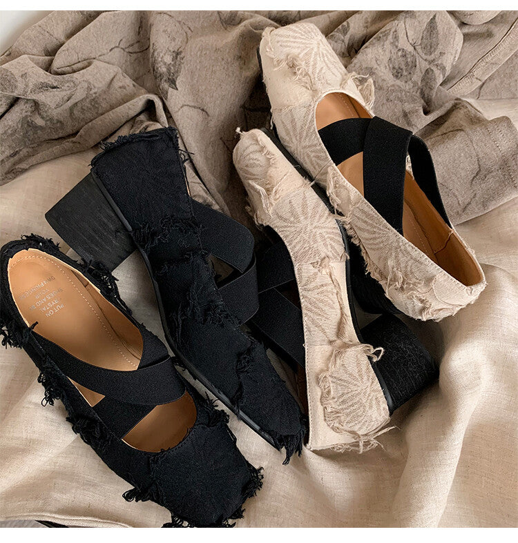 Karin Luna Chinese Pop is the Top Flow~ Orchid Pavilion Preface  New Chinese Style National Aesthetics Retro Cross Strap Mary Jane Shoes