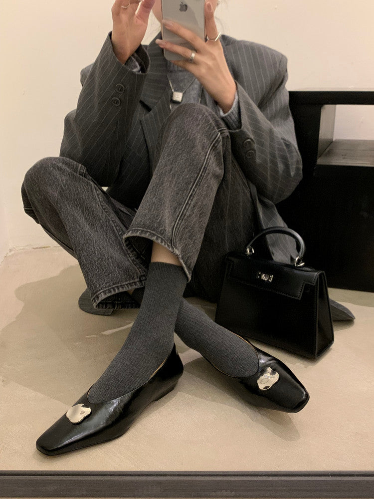 Karin Luna In Stock Spot Goods  Small Metal Decoration Thick Heel Single Shoes