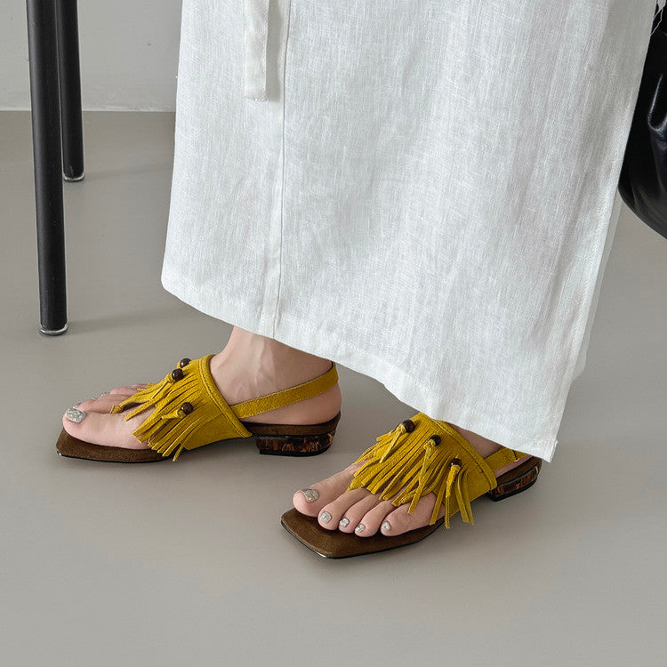 Karin Luna  Tassel Series~Spot Goods  In-stock Clip-toe Square Toe Sandals