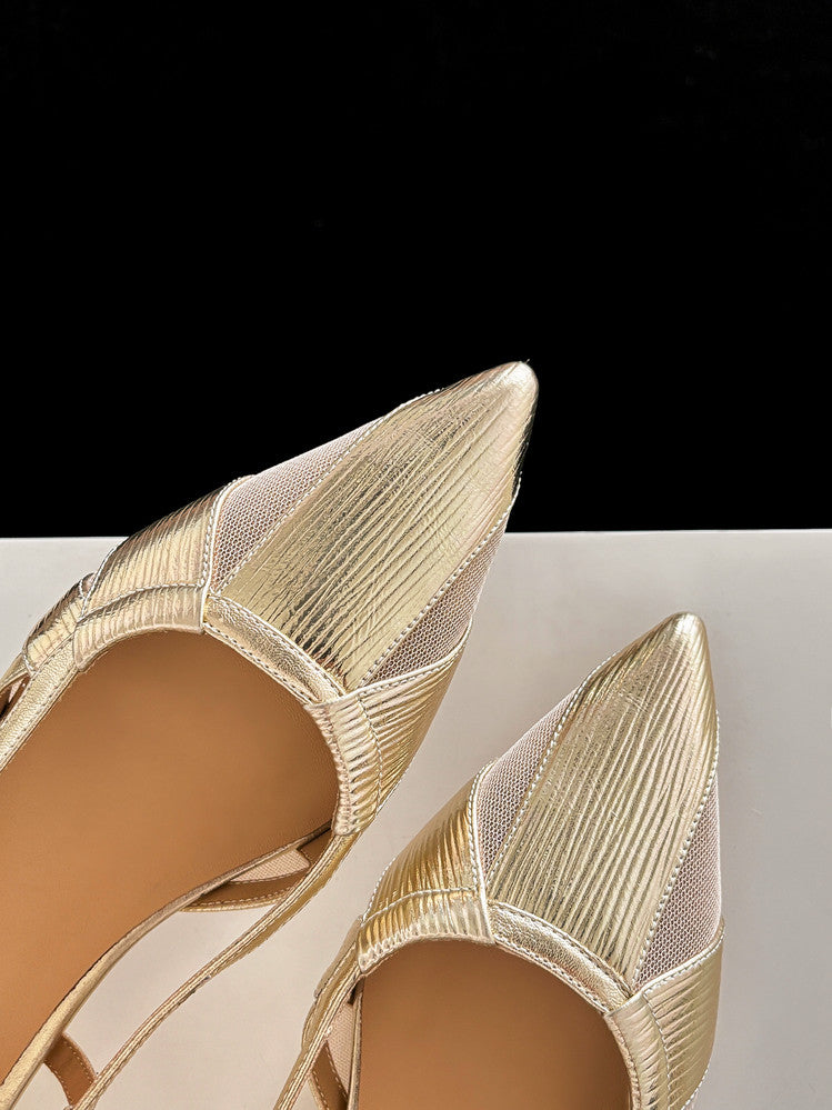 Karin Luna In Stock Spot Goods  Mesh Patchwork Pointed Toe Elegant Closed-Toe Sandals
