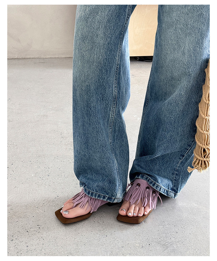 Karin Luna  Tassel Series~Spot Goods  In-stock Clip-toe Square Toe Sandals