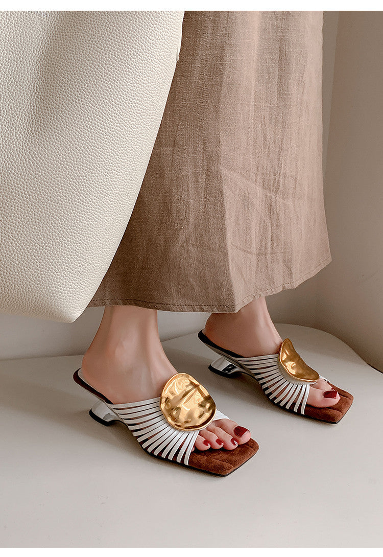 Karin Luna Bestseller Popular New Image  Comes with data plan included Resort Style Irregular Heel Thin Strap Slippers