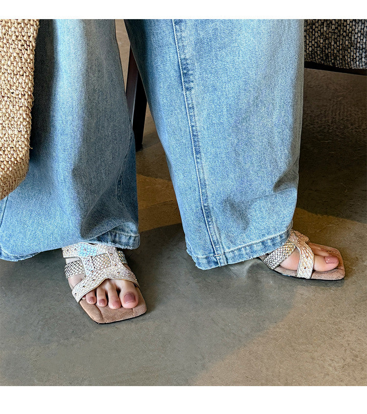 Karin Luna Fish Skin Series~ Hot-selling Square-Toe Slippers with Built-in Traffic