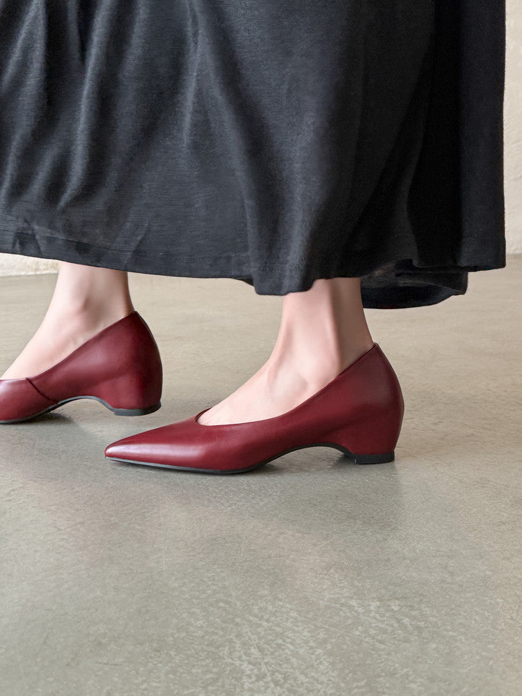 Karin Luna Full Layer Inside and Out~Basic Versatile Retro French Pointed Toe Irregular Heel Single Shoes