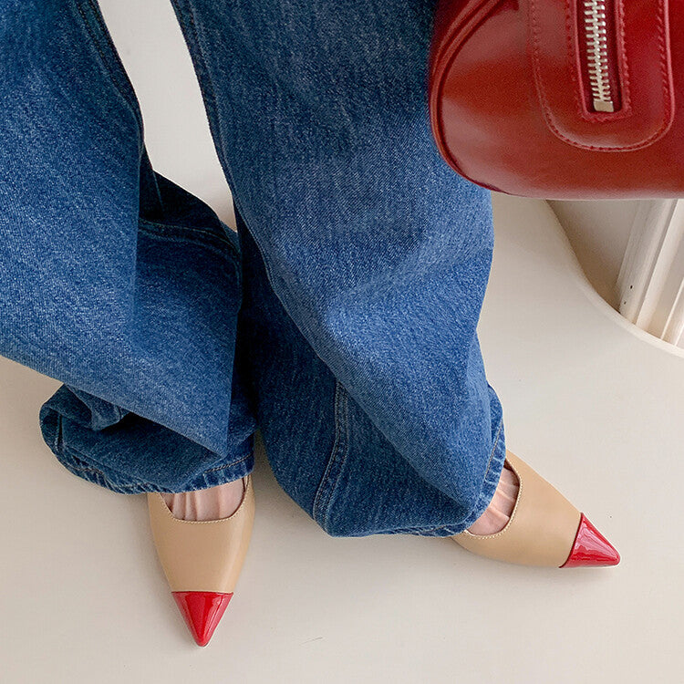 Karin Luna In Stock 24New Year's stock is now available Color Block Pointed Toe Full Leather Sandals