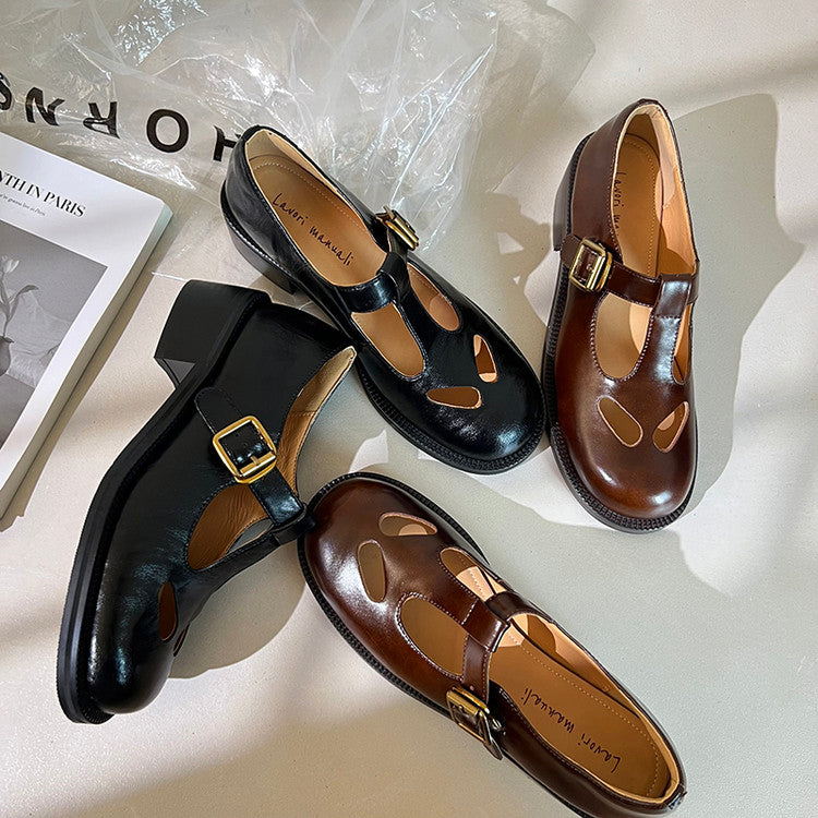 Karin Luna In Stock Spot Goods Minimalist Retro British Style Irregular Hollow Single Shoes
