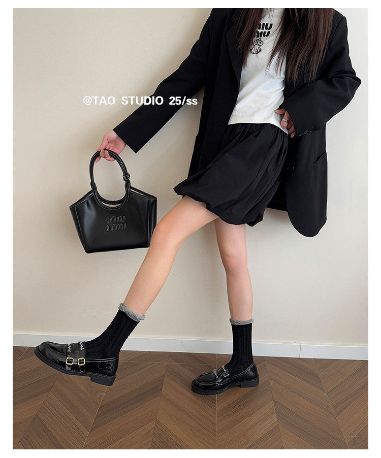 Karin Luna In Stock Spot Goods  Retro Style Slip-On Metal Buckle Loafers