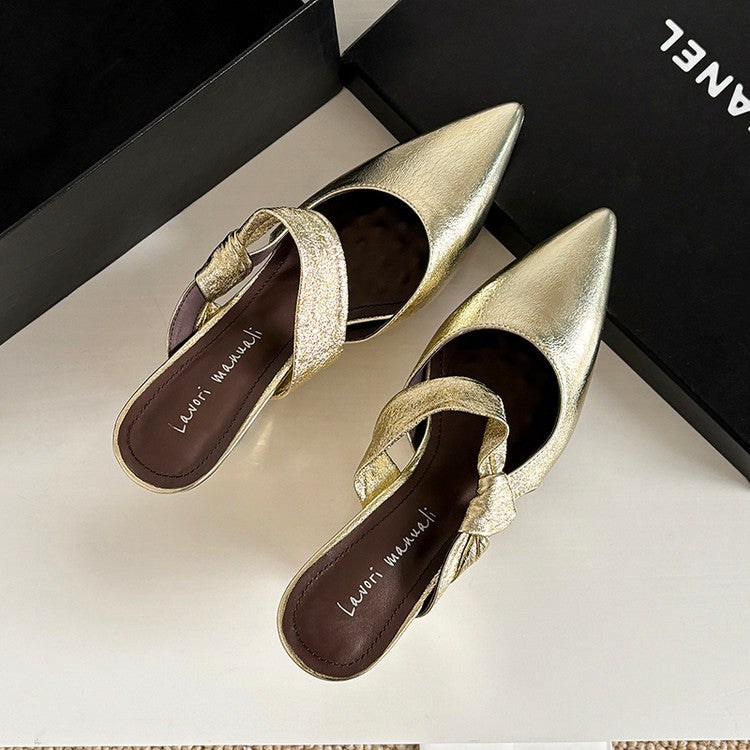 Karin Luna In Stock Spot Goods  Pointed Toe Irregular Heel Elegant Retro Strap Slippers
