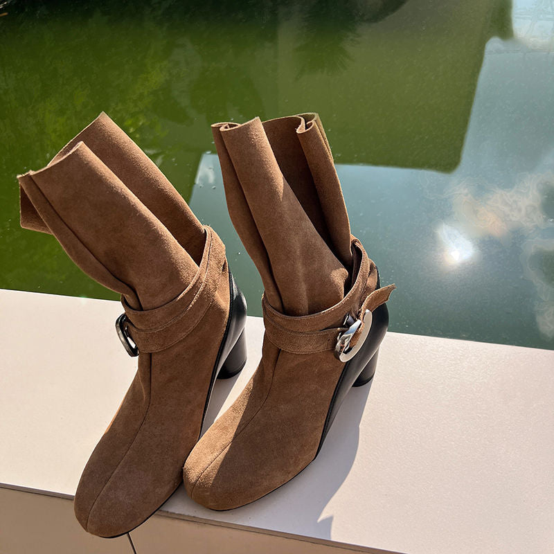 Karin Luna In Stock Spot Goods  Belt Buckle High Heel Large Tube Small Short Boots