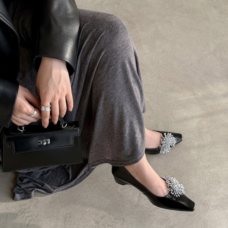 Karin Luna In Stock Spot Goods Exquisite Fireworks Buckle Small Square Toe Chunky Heel Commuter Shoes