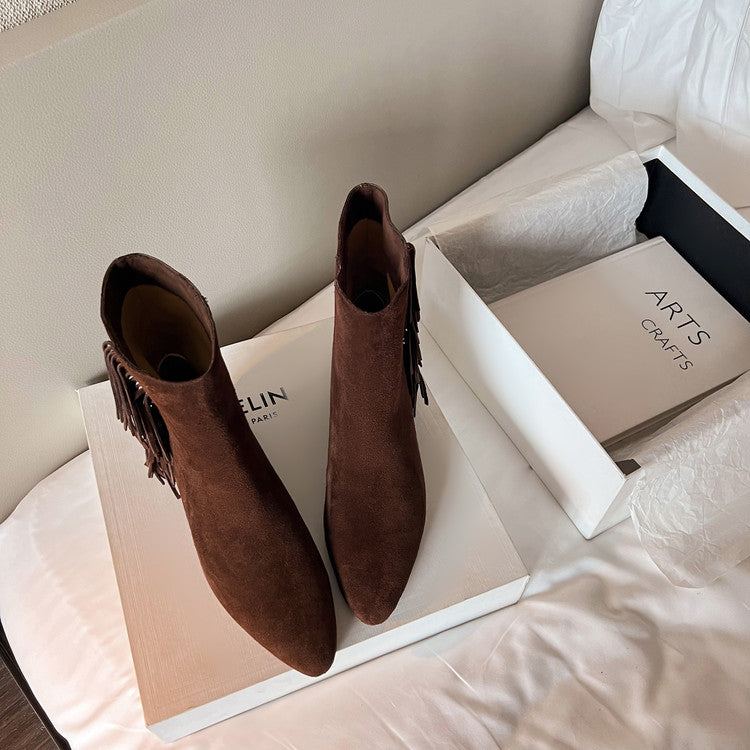 Karin Luna In Stock Spot Goods Tassel Square Toe Hidden Wedge Short Boots
