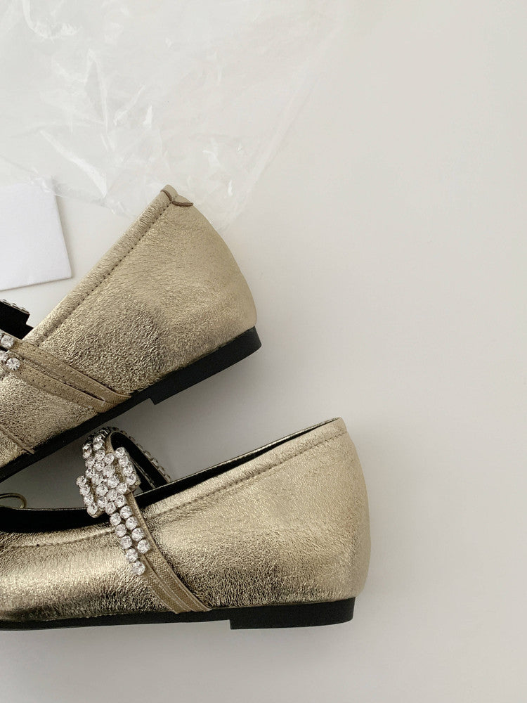Karin Luna In Stock Spot Goods  Vintage Sweet Rhinestone One-Strap Granny Flats