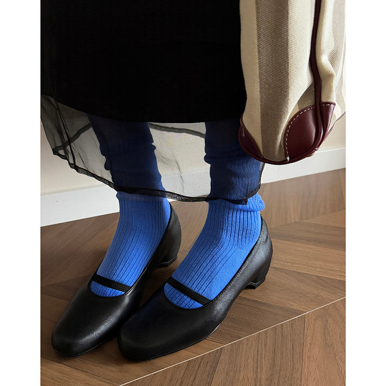 Karin Luna In Stock Spot Goods    Retro Elastic Band Chunky Heel Single Shoes