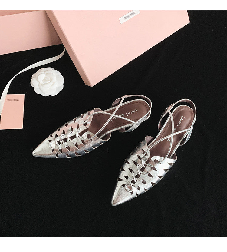 Karin Luna Braided Style ~Cross-woven Pointed Toe Closed-toe Sandals