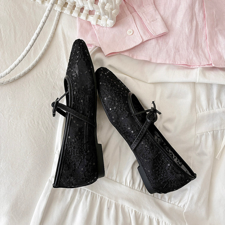 Karin Luna In Stock Spot Goods  Summer Breathable Retro Embroidered Bow Granny Shoes