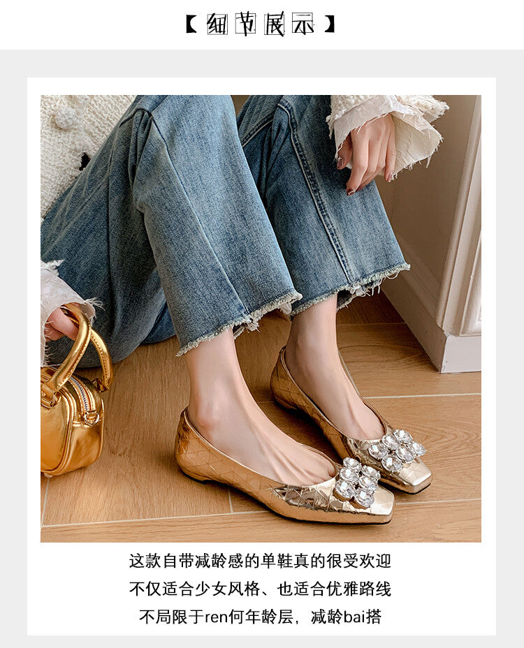 Karin Luna High Quality Low Price ！Hot-selling Fasteners Full leather inside and out Trendy Plaid Fabric Super Beautiful Flat Cowhide Shoes